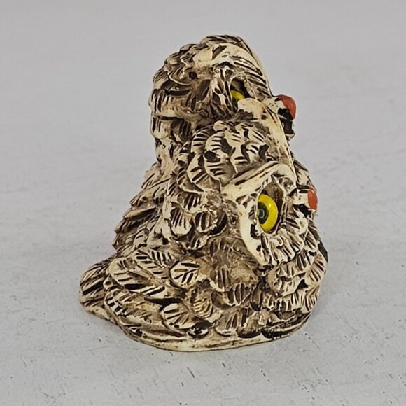 Vintage Owl Mom Baby Miniature Figurine Yellow Eyes Italy Signed - Picture 3 of 7